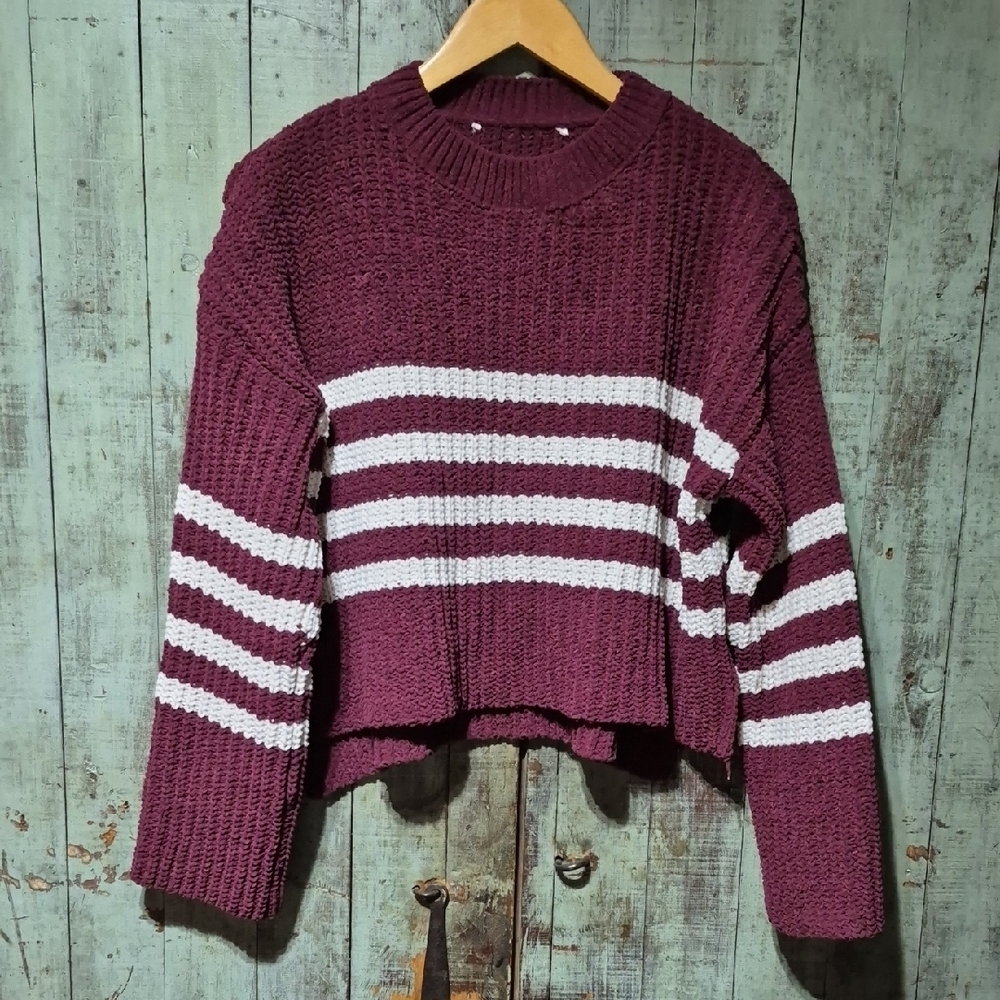 Burgundy and White Striped Sweater